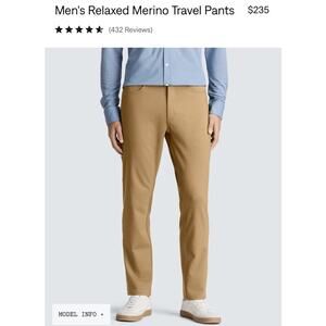 Unbound Merino Wool Travel Pants Men’s in Sandstone Khaki Size 40x30 MSRP $235